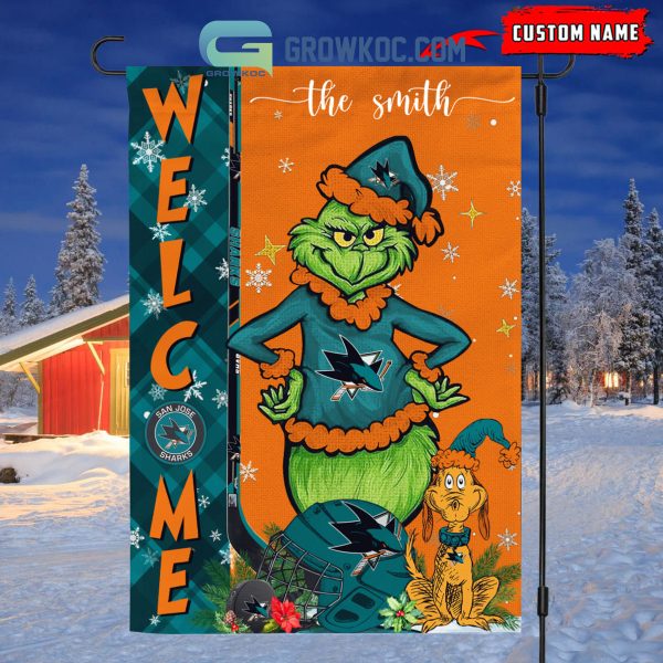 San Jose Sharks Grinch Christmas Personalized House Garden Flag Canvas