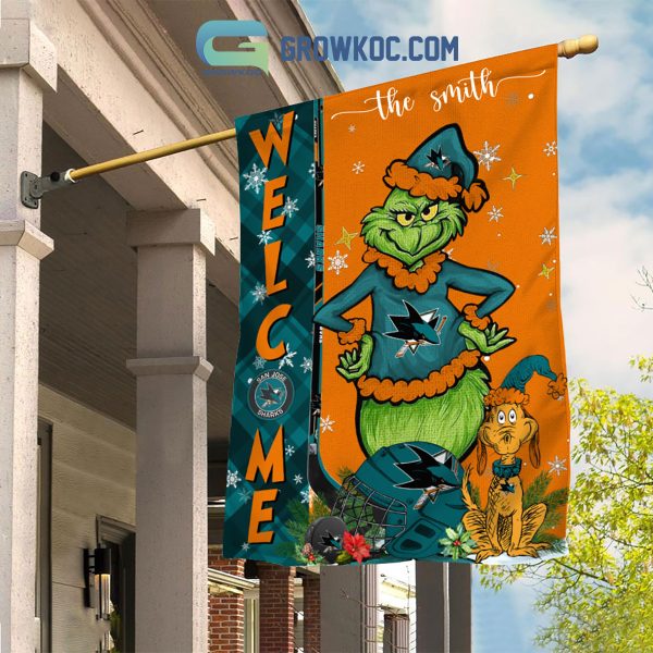 San Jose Sharks Grinch Christmas Personalized House Garden Flag Canvas