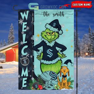 Seattle Kraken Grinch Christmas Personalized House Garden Flag Canvas