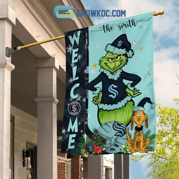 Seattle Kraken Grinch Christmas Personalized House Garden Flag Canvas