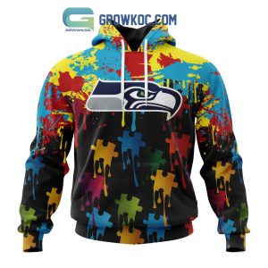 Seattle Seahawks Personalized Autism Awareness Puzzle Painting Hoodie Shirts