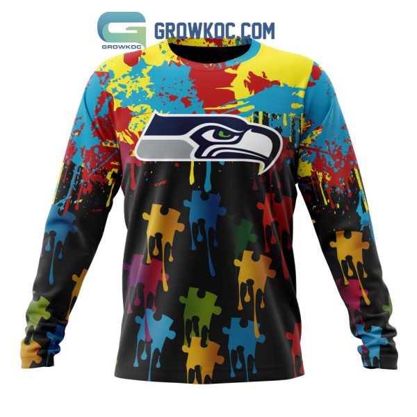 Seattle Seahawks Personalized Autism Awareness Puzzle Painting Hoodie Shirts