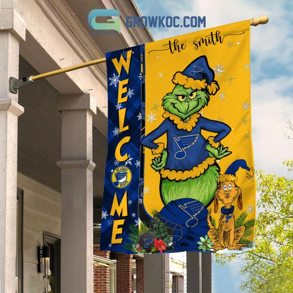 St. Louis Blues Grinch Christmas Personalized House Garden Flag Canvas