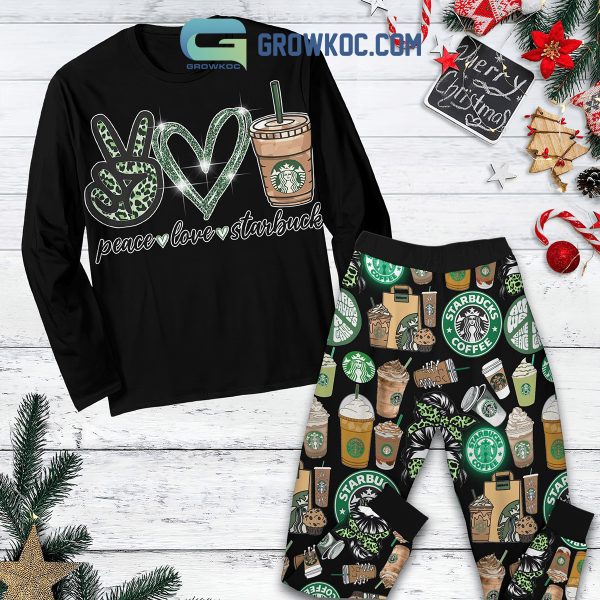 Starbucks Peace Love Christmas Fleece Pajamas Set Long Sleeve