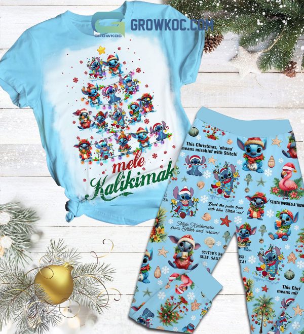 Stitch Ohana Means Mischief With Stitch Merry Christmas Fleece Pajamas Set