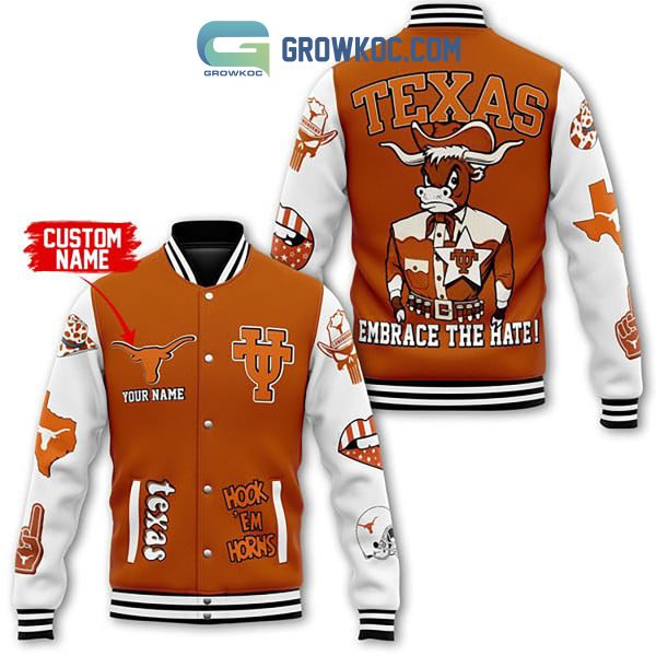 Texas Longhorns Embrace The Hate Personalized Baseball Jacket