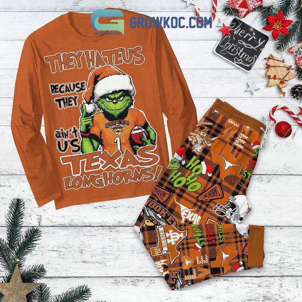 Texas Longhorns Grinch Hate Us Christmas Fleece Pajamas Set