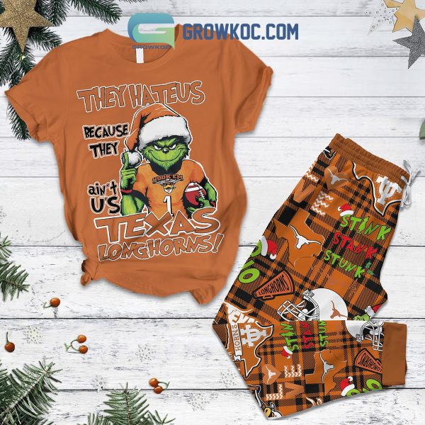 Texas Longhorns Grinch Hate Us Christmas Fleece Pajamas Set