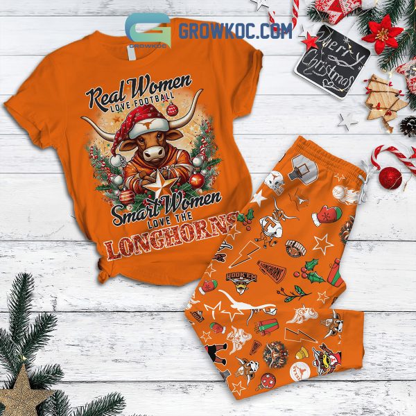 Texas Longhorns Smart Woman Love The Longhorns Christmas Fleece Pajamas Set