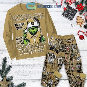 Vegas Golden Knights Grinch They Hate Us Christmas Fleece Pajamas Set Long Sleeve