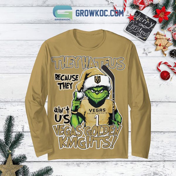 Vegas Golden Knights Grinch They Hate Us Christmas Fleece Pajamas Set Long Sleeve