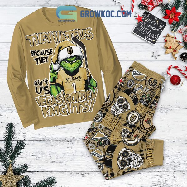 Vegas Golden Knights Grinch They Hate Us Christmas Fleece Pajamas Set Long Sleeve