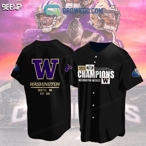 Washington Huskies 2023 Pac 12 Championship Game Black Design Baseball Jersey