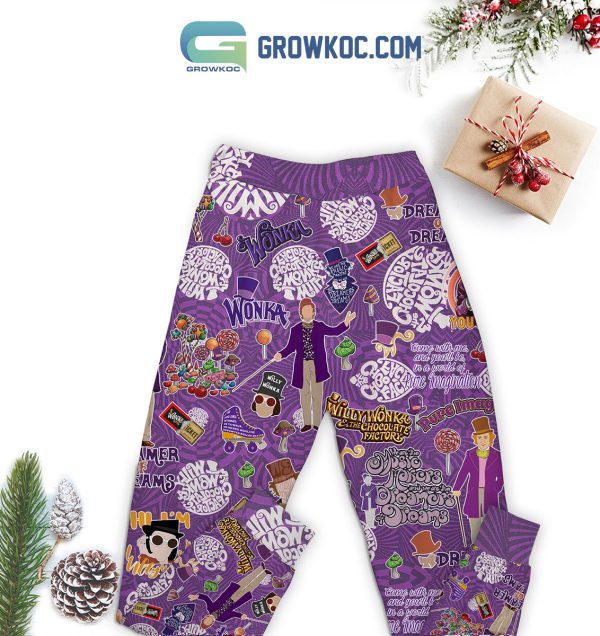 Willy Wonka And The Chocolate Factory Purple Design Christmas Fleece Pajamas Set