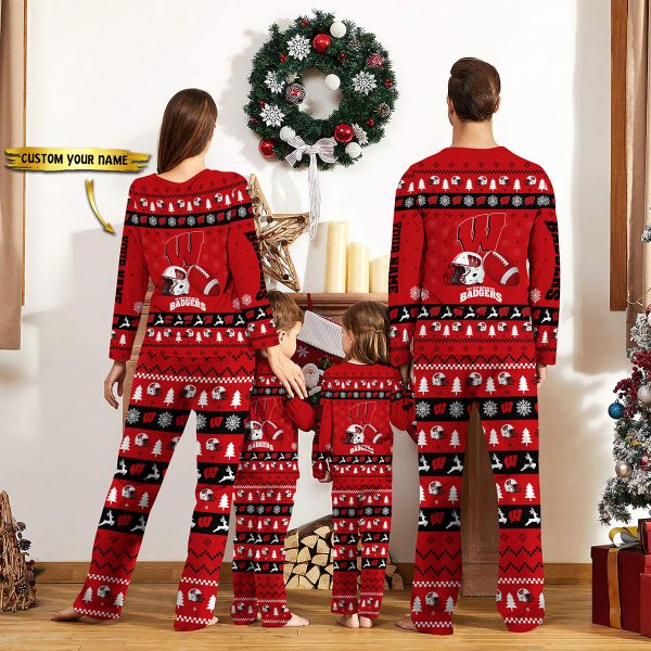 Wisconsin Badgers NCAA Team Christmas Personalized Long Sleeve Pajamas Set