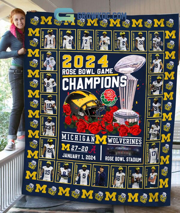 2024 Michigan Wolverines Rose Bowl Game Champions Fleece Blanket Quilt