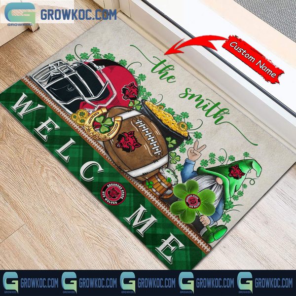 Arkansas State Red Wolves St. Patrick’s Day Shamrock Personalized Doormat