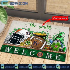Auburn Tigers Welcome St Patrick’s Day Shamrock Personalized Doormat