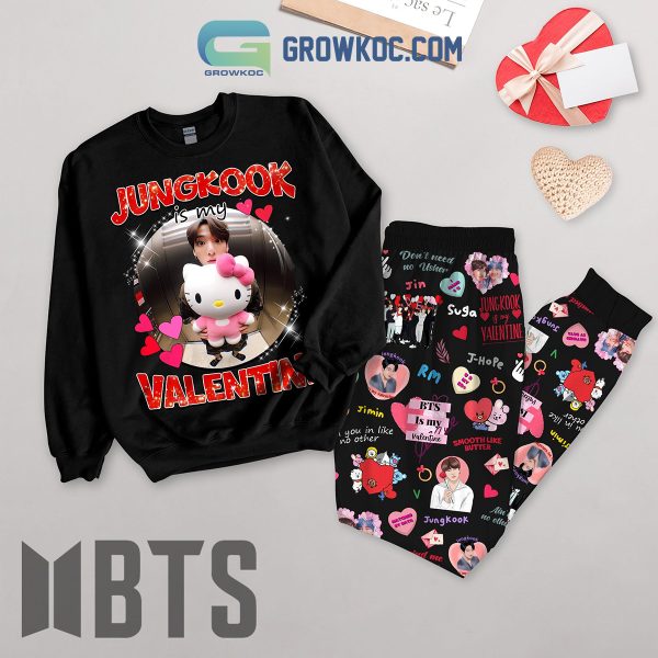 BTS Jungkook Valentine Love Black Fleece Pajamas Set Long Sleeve