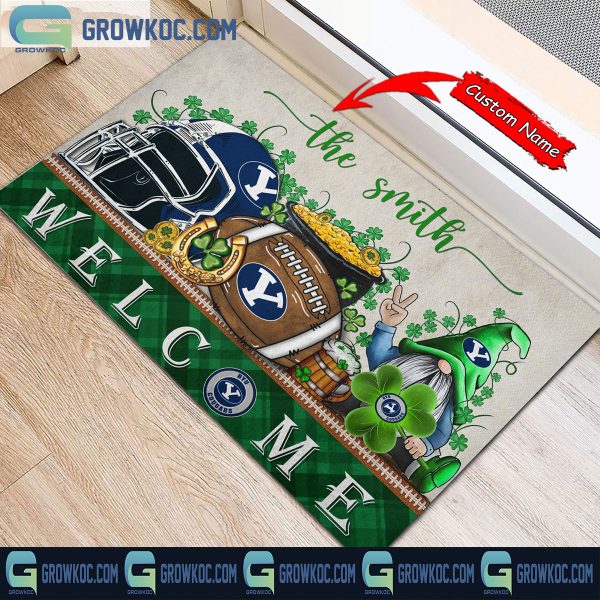 BYU Cougars St. Patrick’s Day Shamrock Personalized Doormat