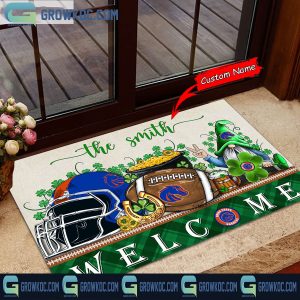 Boise State Broncos Welcome St Patrick’s Day Shamrock Personalized Doormat