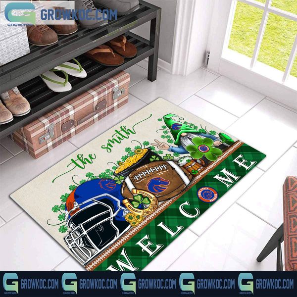Boise State Broncos Welcome St Patrick’s Day Shamrock Personalized Doormat