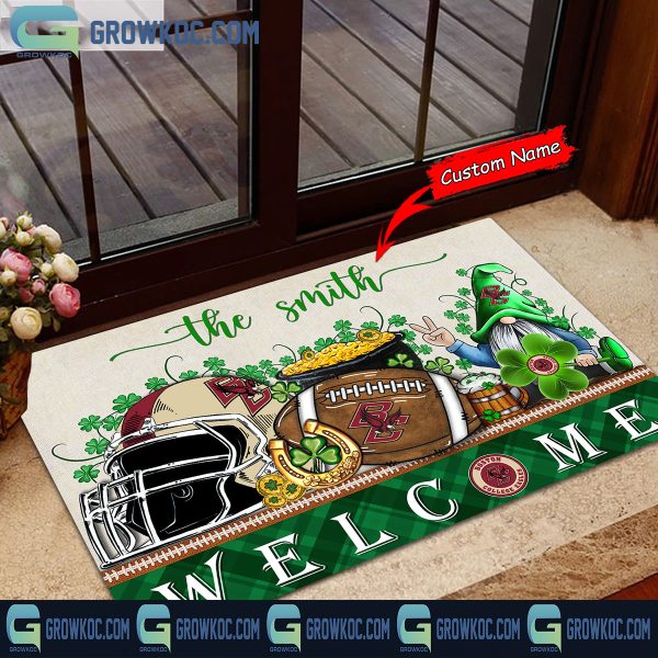 Boston College Eagles St. Patrick’s Day Shamrock Personalized Doormat