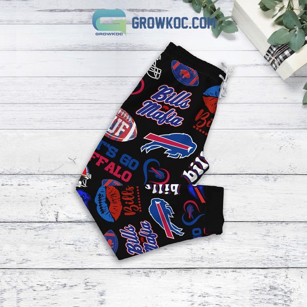 Buffalo Bills Kind Of Girl Mafia Bill Fleece Pajamas Set Long Sleeve