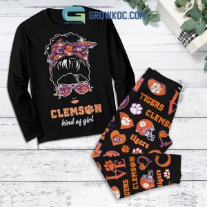 Clemson Tigers Kind Of Girl Fleece Pajamas Set Long sleeve