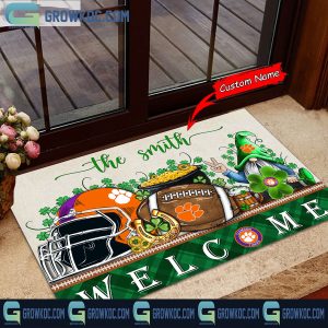 Clemson Tigers Welcome St Patrick’s Day Shamrock Personalized Doormat