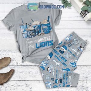 Detroit Lions Run On Coffee Fan Love Fleece Pajamas Set Grey