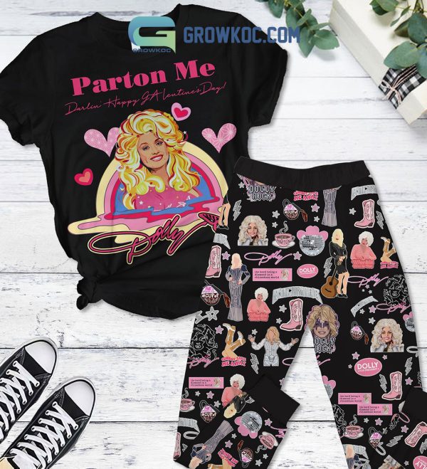 Dolly Parton Me Valentine Black Fleece Pajamas Set