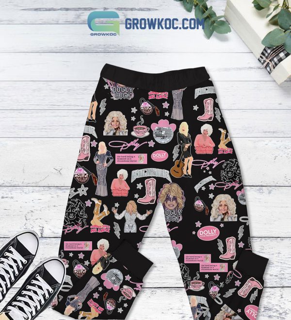 Dolly Parton Me Valentine Black Fleece Pajamas Set