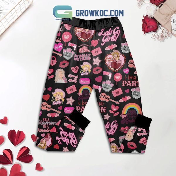 Dolly Parton My Queen My Valentine Black Fleece Pajamas Set