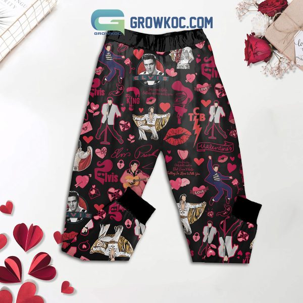 Elvis Presley My King My Valentine Black Fleece Pajamas Set