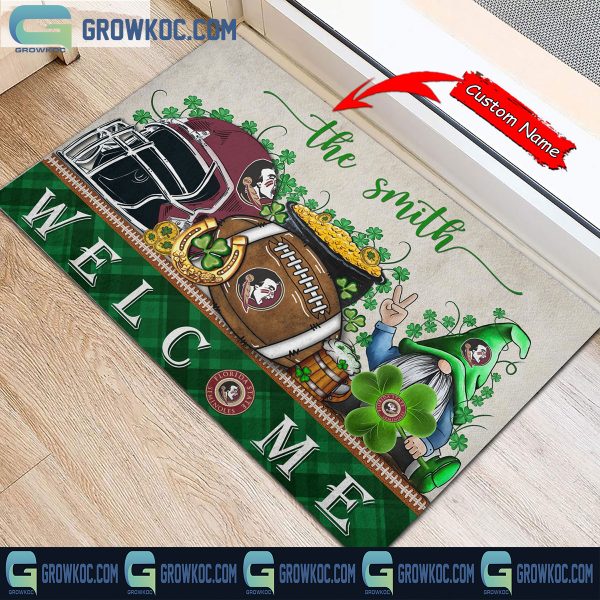 Florida State Seminoles Welcome St Patrick’s Day Shamrock Personalized Doormat