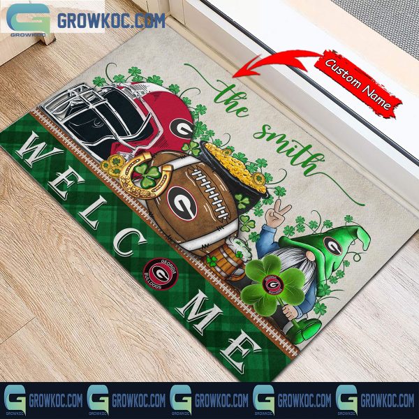 Georgia Bulldogs Welcome St Patrick’s Day Shamrock Personalized Doormat