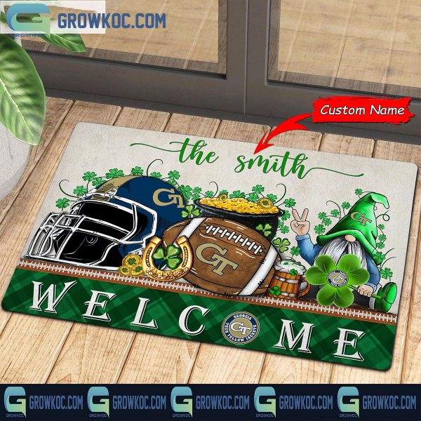 Georgia Tech Yellow Jackets St. Patrick’s Day Shamrock Personalized Doormat