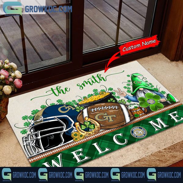 Georgia Tech Yellow Jackets St. Patrick’s Day Shamrock Personalized Doormat