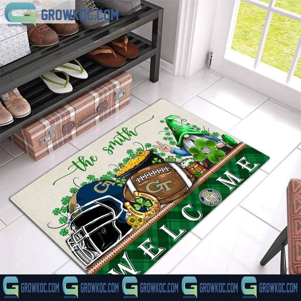 Georgia Tech Yellow Jackets St. Patrick’s Day Shamrock Personalized Doormat