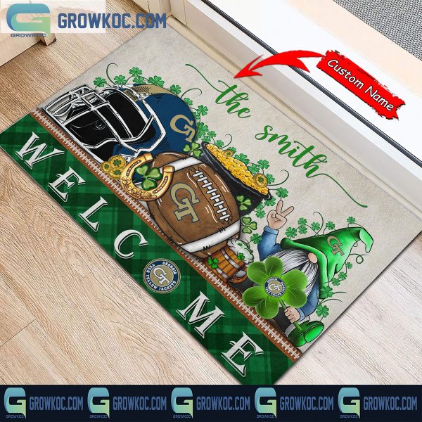 Georgia Tech Yellow Jackets St. Patrick’s Day Shamrock Personalized Doormat