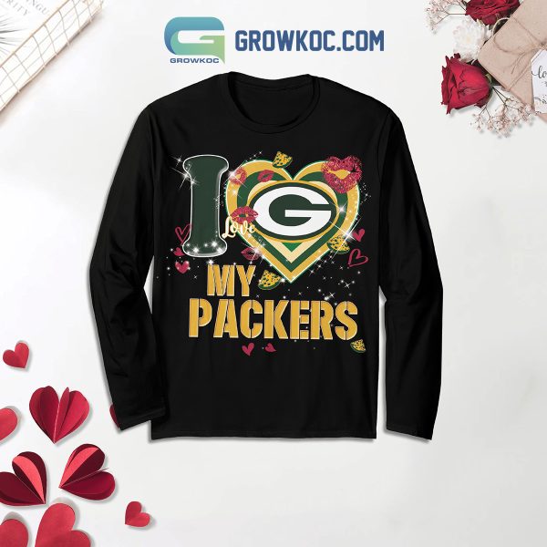 Green Bay Packers Fan Love Black Fleece Pajamas Set Long Sleeve