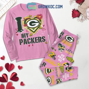 Green Bay Packers Fan Love Pink Fleece Pajamas Set Long Sleeve