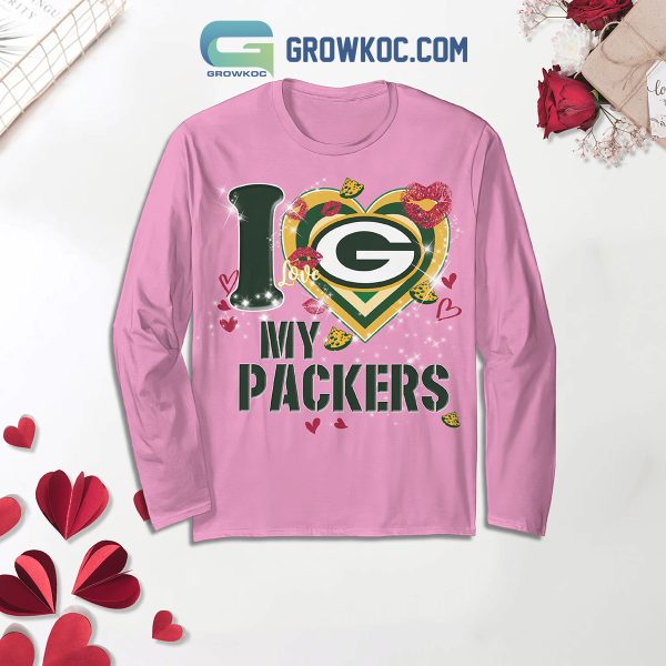 Green Bay Packers Fan Love Pink Fleece Pajamas Set Long Sleeve