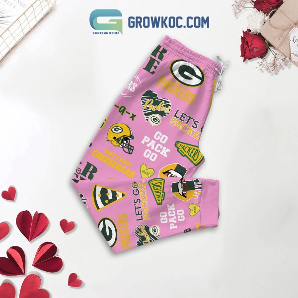 Green Bay Packers Fan Love Pink Fleece Pajamas Set Long Sleeve