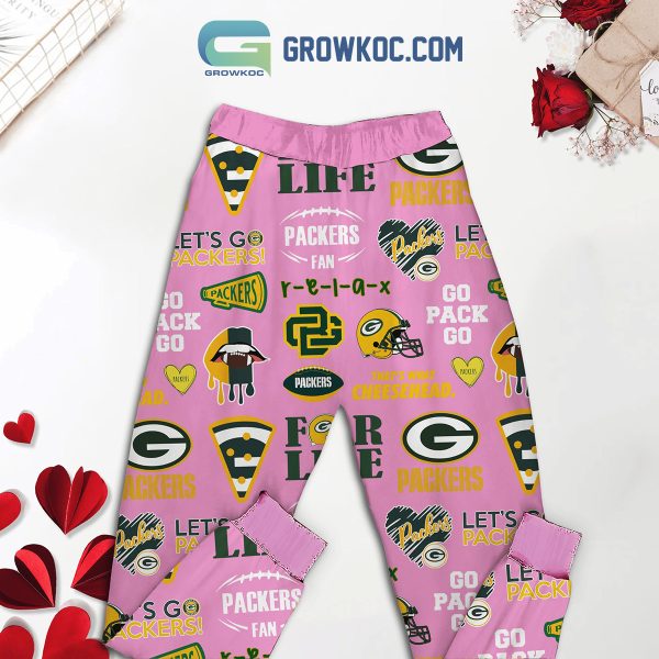 Green Bay Packers Fan Love Pink Fleece Pajamas Set Long Sleeve