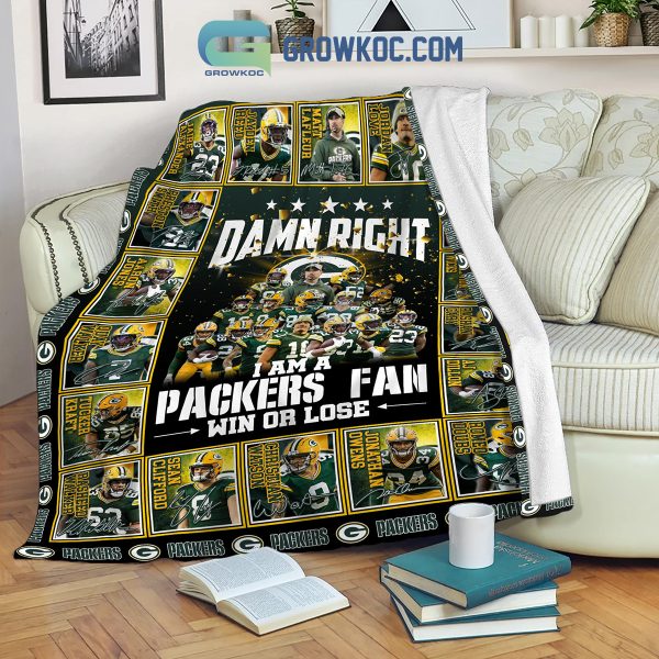 Green Bay Packers I Am Packers Fan Win Or Lose Fleece Blanket Quilt