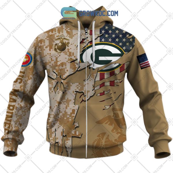 Green Bay Packers Marine Camo Veteran Personalized Hoodie Shirts