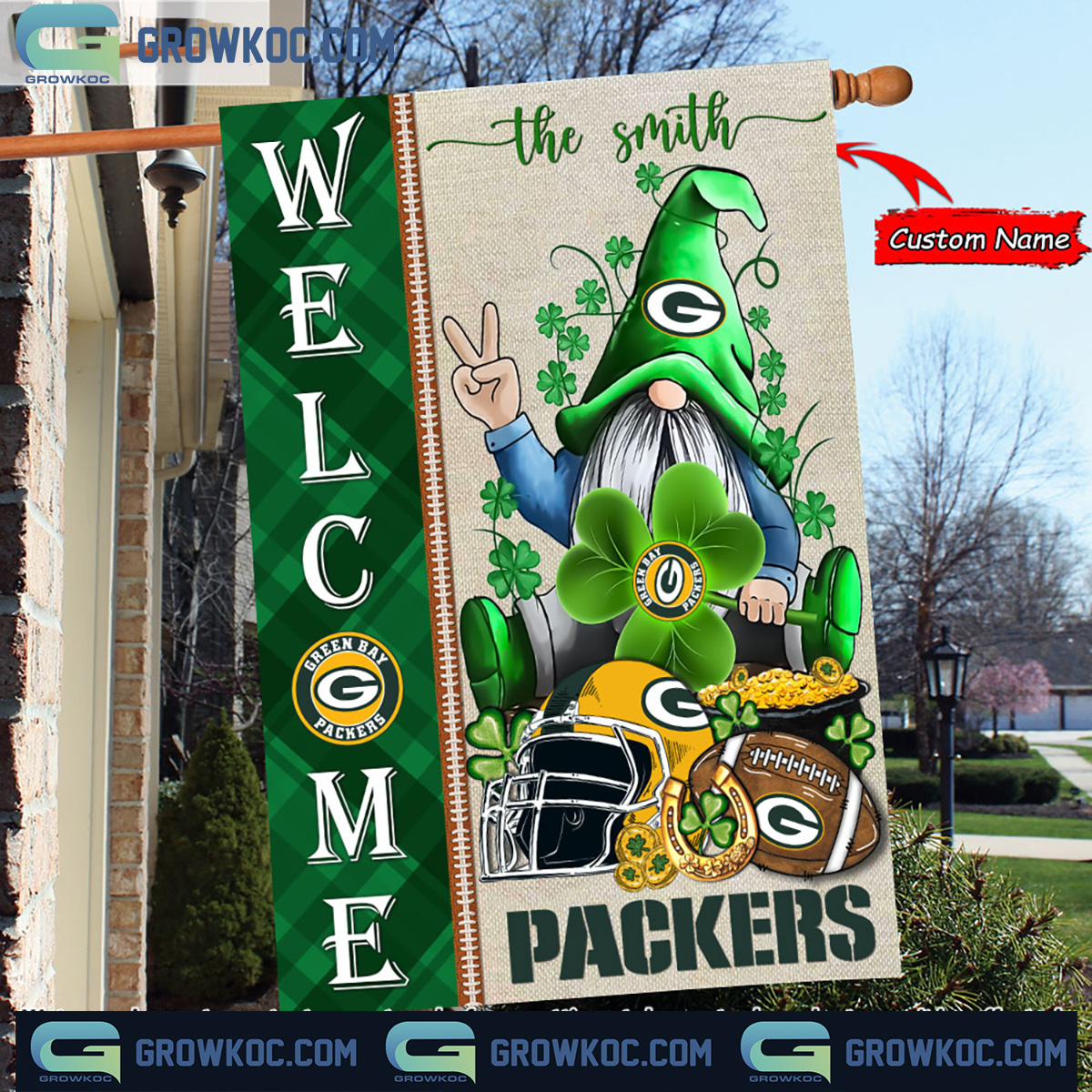 Green Bay Packers St. Patrick's Day Shamrock Personalized Garden Flag