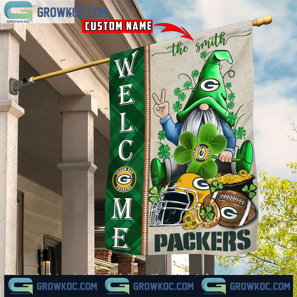 Green Bay Packers St. Patrick's Day Shamrock Personalized Garden Flag
